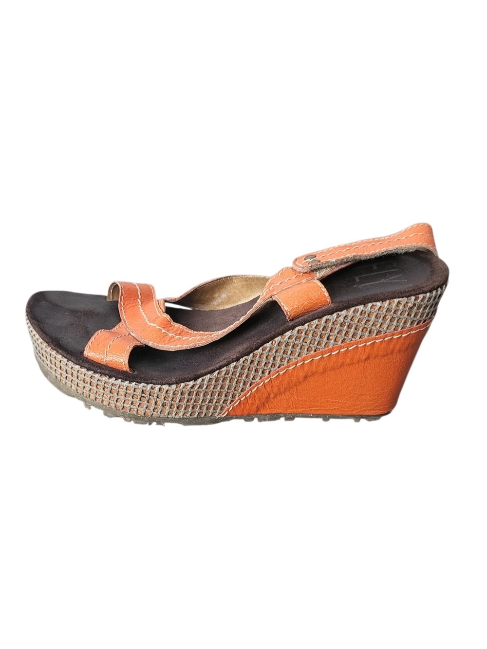 Fly London Womens Orange Leather Wedge Slide Sandals Size 38